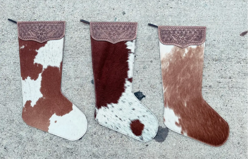 Hand Tooled Leather Cowhide Christmas Stockings – Western Horizons Trading  Company