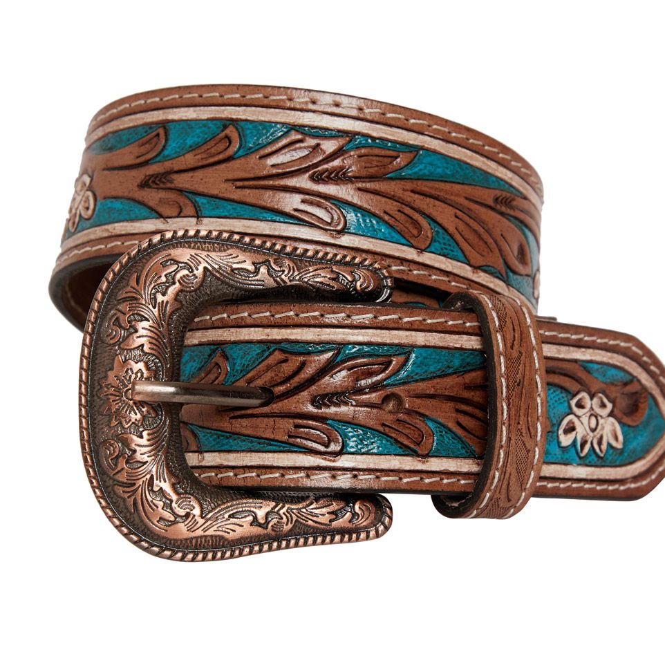 Floral Pattern Leather Belt – Western Horizons Trading Company display picture 1