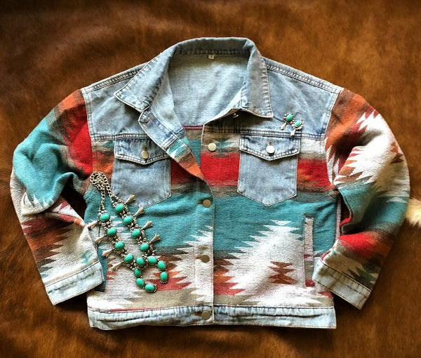 Products :: Western Denim Jacket, Patchwork Jacket, Jean Jacket, Rodeo  Jacket, Cowgirl Denim, Western Wear, Equestrian Jacket, Aztec Denim Jacket