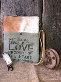 Cowhide and Canvas "Fond Stamp" Cross Body Bag
