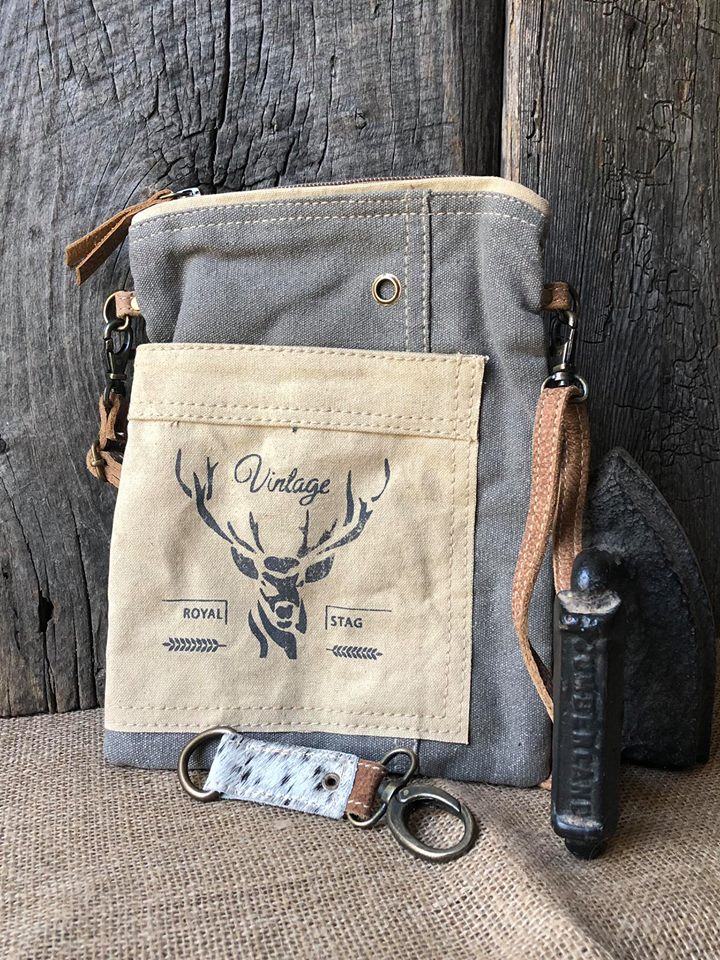 Canvas "Vintage Elk" Cross Body Bag