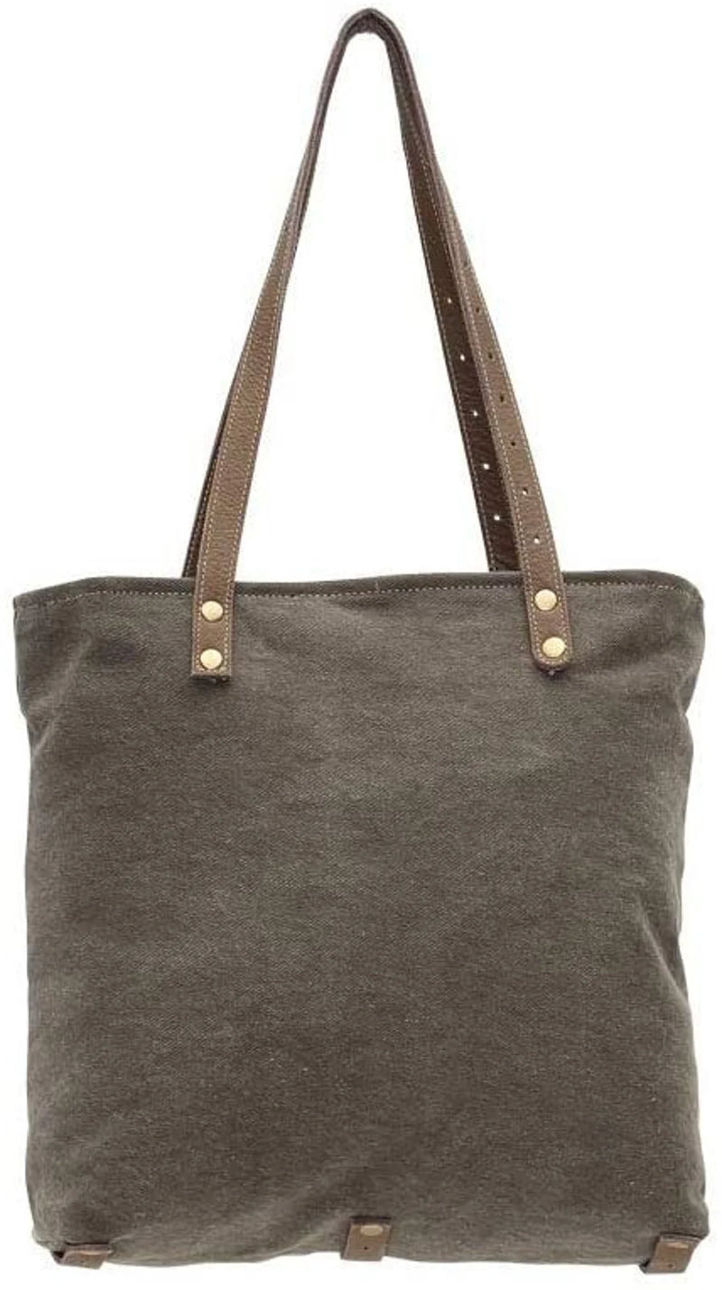 Green Upcycled Canvas Tote Shoulder Bag