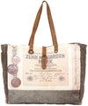 Oversized Upcycled Cowhide and Canvas Tote Weekender Bag