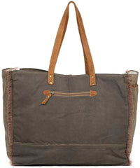 Oversized Upcycled Cowhide and Canvas Tote Weekender Bag