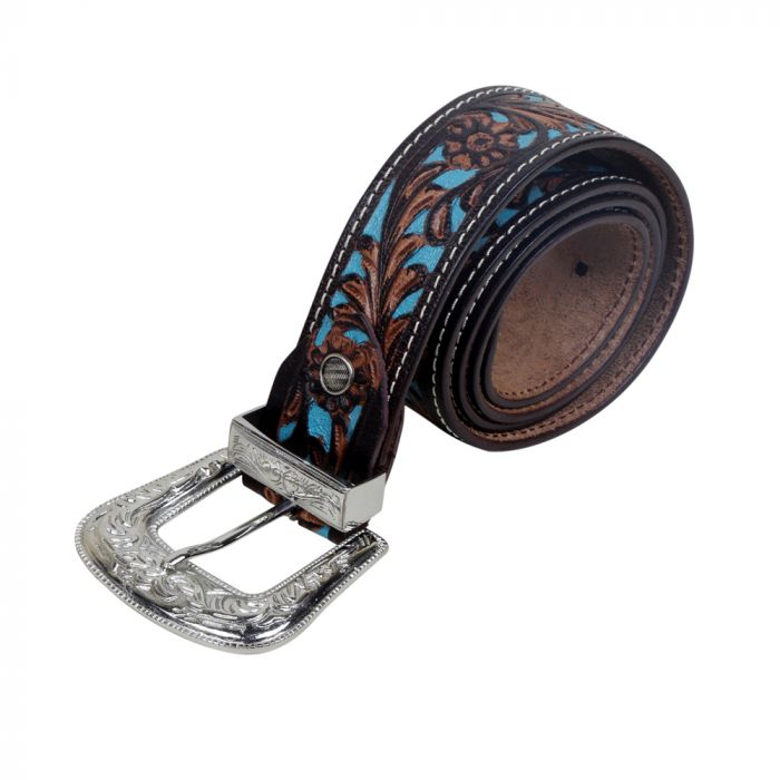 Turquoise Hand Tooled Leather Belt