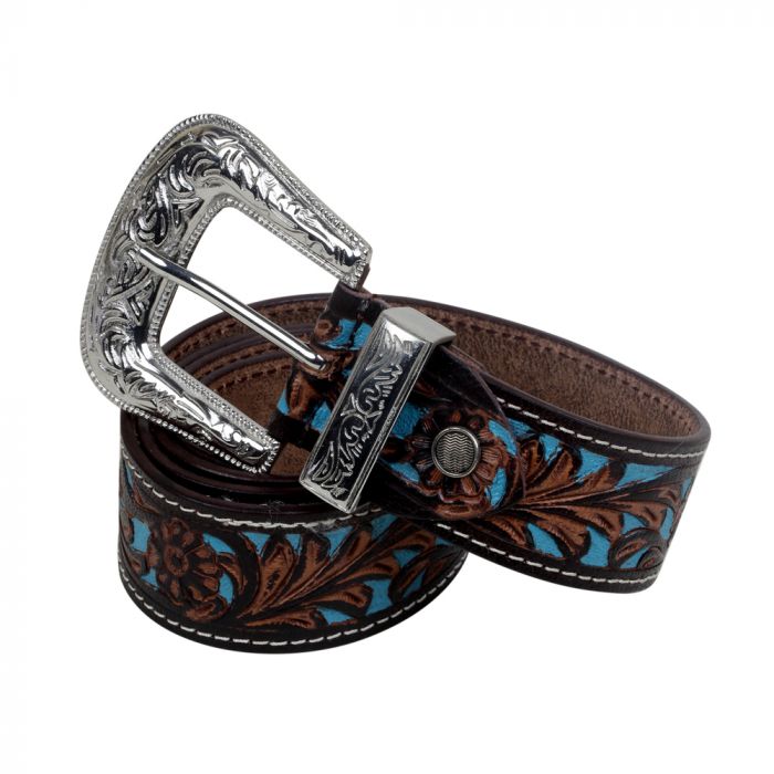 Turquoise Hand Tooled Leather Belt