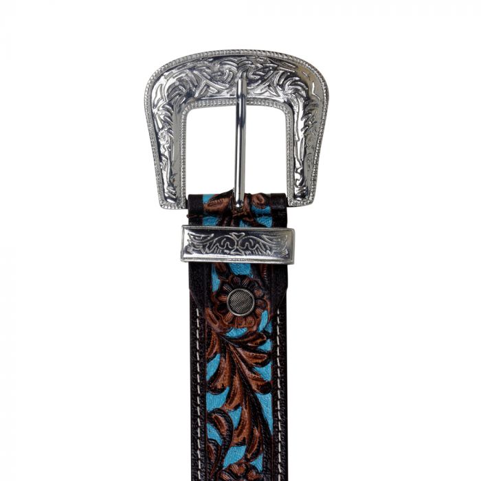 Turquoise Hand Tooled Leather Belt