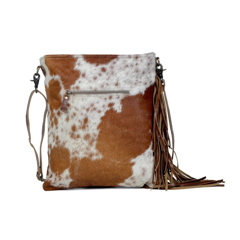 B8 Ready to ship! Western Leather & Cowhide Handbag Rodeo Purse Tooled Embossed Leather w/ Bucking Horse Fringe Tote