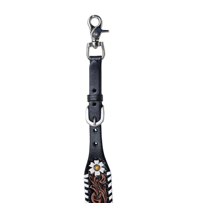 Hand Tooled Leather Wither Strap with Daisy Design
