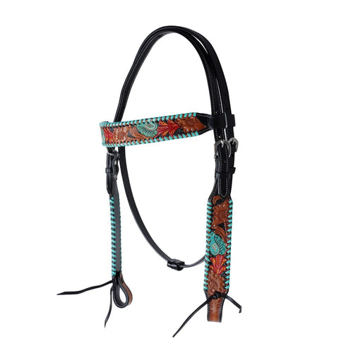 Leather Headstall with Turquoise Blue Trim