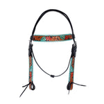 Leather Headstall with Turquoise Blue Trim