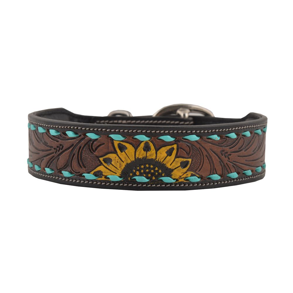 Hand Tooled Leather Dog Collar with Sunflower – Western Horizons