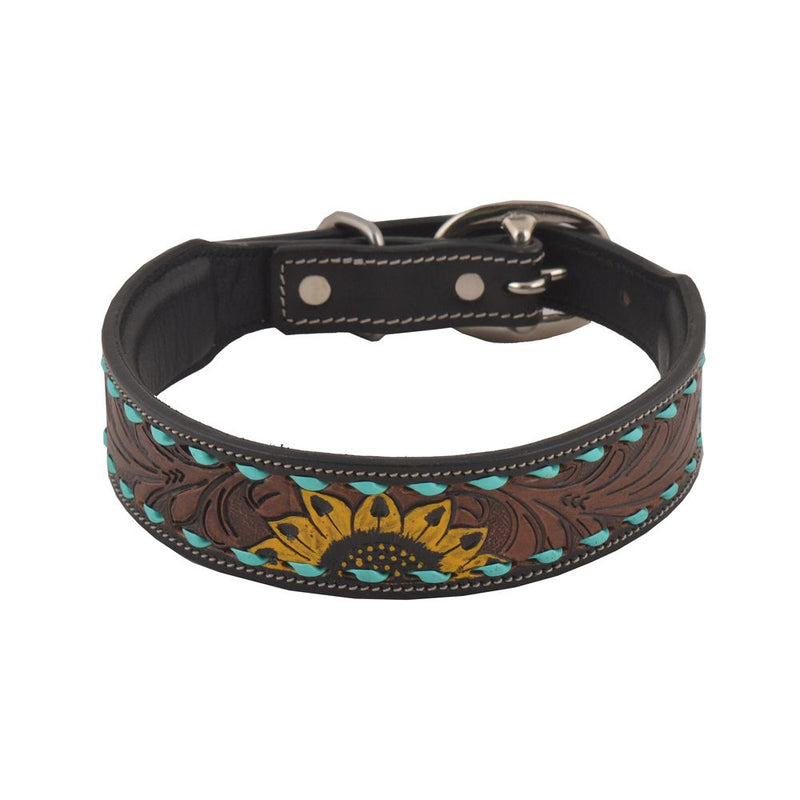 Hand Tooled Leather Dog Collar with Sunflower