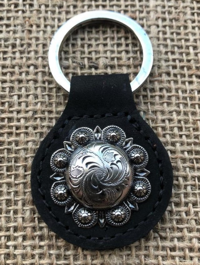 Montana West Black Leather with Berry Concho Key Chain