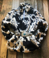 Cow Print Sherpa Black and White