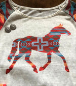 Aztec Printed Horse Graphic Long Sleeve T-Shirt