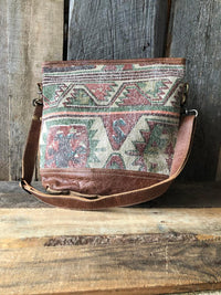 Leather and Western Canvas Blanket Shoulder Bag