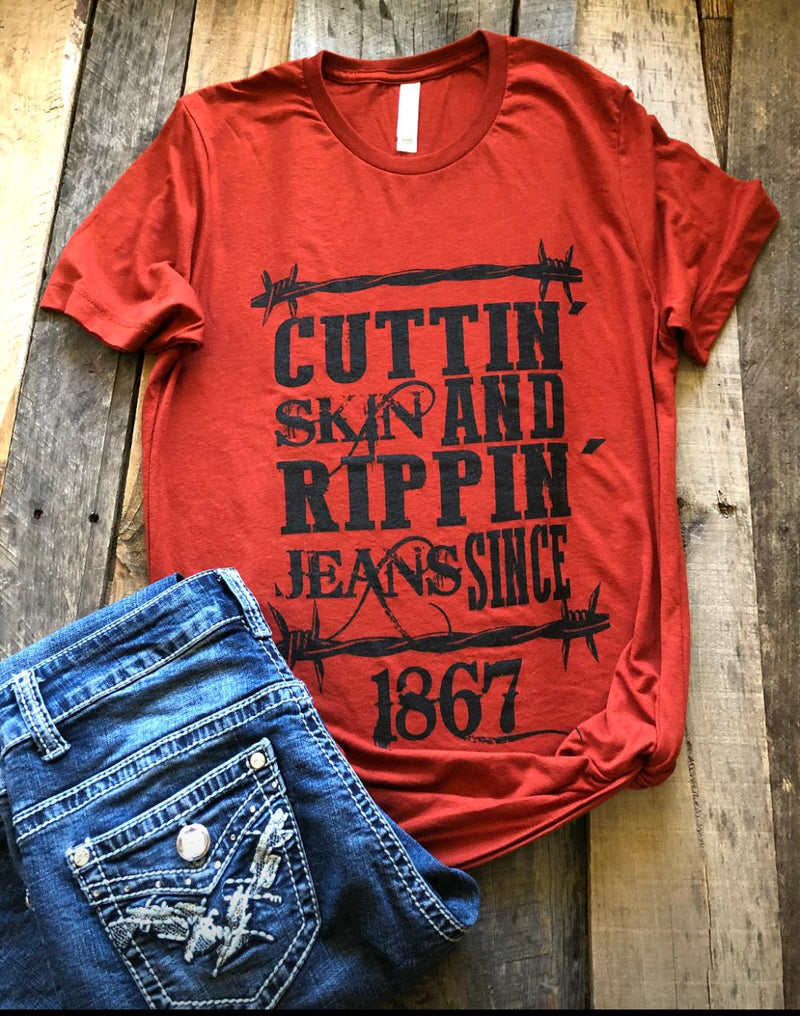 Cuttin Skin & Rippin Jeans T-Shirt (Unisex)