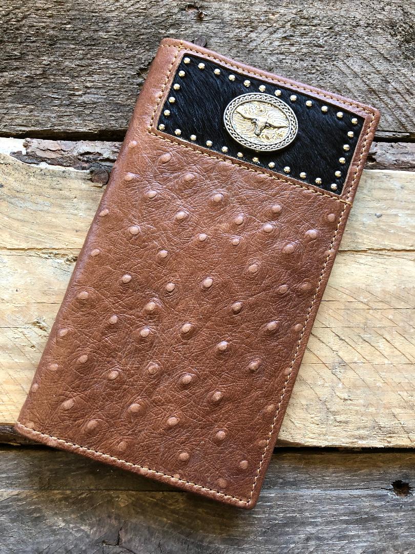 Leather Ostrich Pattern Cowhide Long Wallet