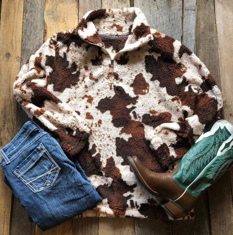 Cow Print Sherpa Brown and White