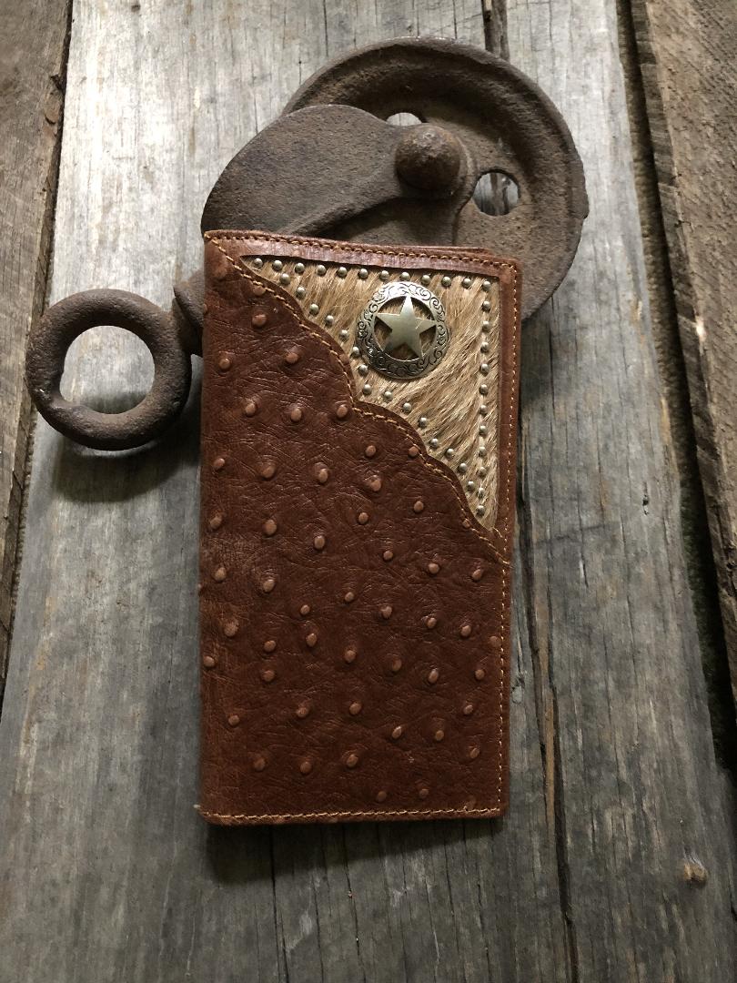 Leather Ostrich Pattern Cowhide Long Wallet